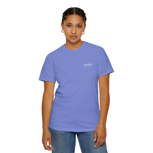 Queens White Unisphere New York Unisex Double Sided T-shirt - Flo Blue