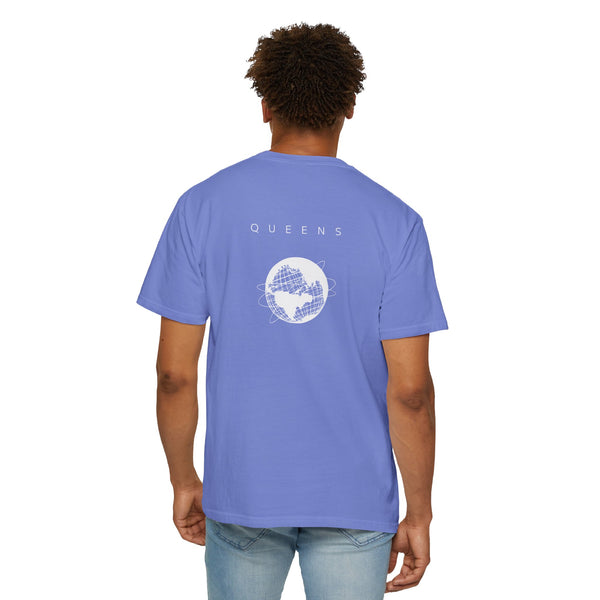 Queens White Unisphere New York Unisex Double Sided T-shirt - Flo Blue