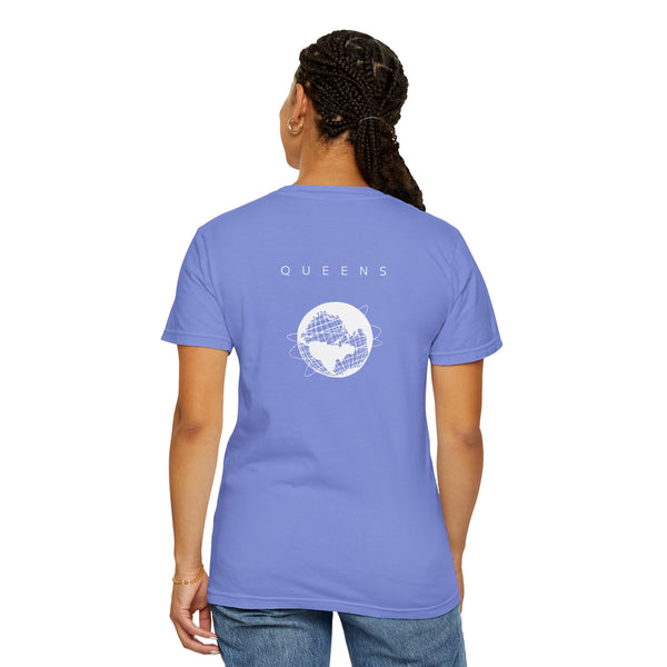 Queens White Unisphere New York Unisex Double Sided T-shirt - Flo Blue