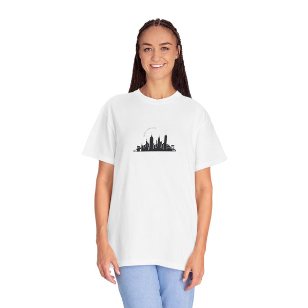 NYC Skyline T-Shirt Manhattan Unisex T-Shirt Garment-Dyed T-shirt Rainbow Text Comfort Colors White T-Shirt