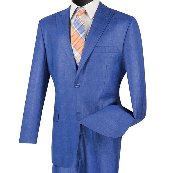 Luxurious Men's Regular-Fit Glen Plaid Suit Blue