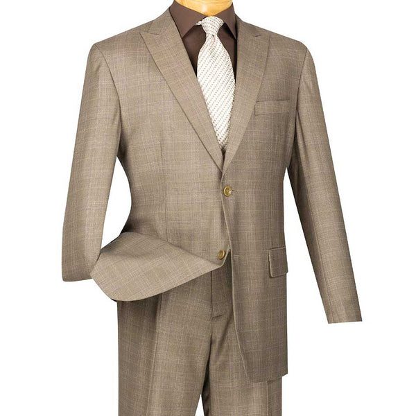 Luxurious Men's Regular-Fit Glen Plaid Suit Tan
