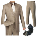 Luxurious Men's Regular-Fit Glen Plaid Suit Tan