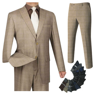 Luxurious Men's Regular-Fit Glen Plaid Suit Tan