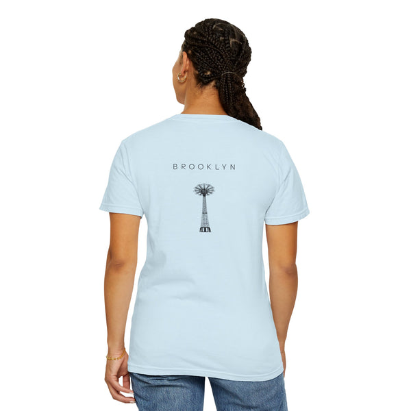 Brooklyn Black Parachute Coney Island New York Unisex Double Sided T-shirt - Chambray