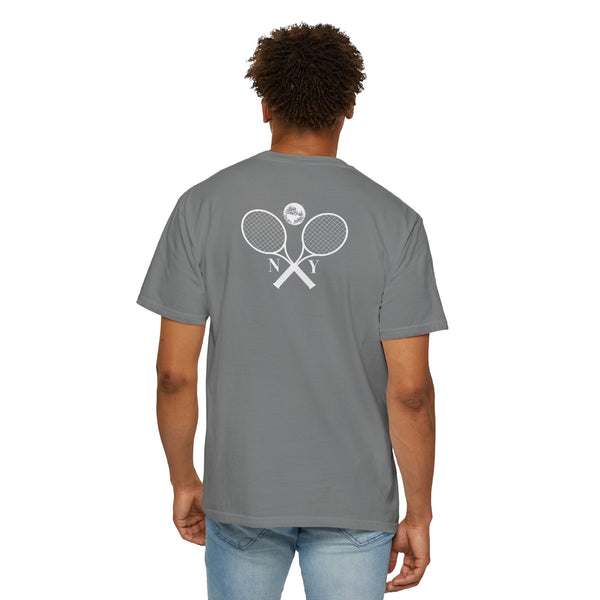 Queens Tennis-Unisphere Grey T-Shirt New York Double Sided T-Shirt Unisex Garment-Dyed T-shirt