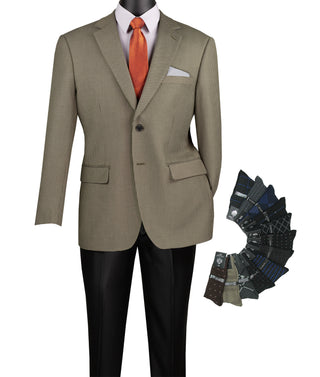 Front view of men’s modern-fit houndstooth blazer pairing socks