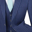 Luxurious Men's 3-Pieces Gangster Stripe Suit Blue Triple Blessings