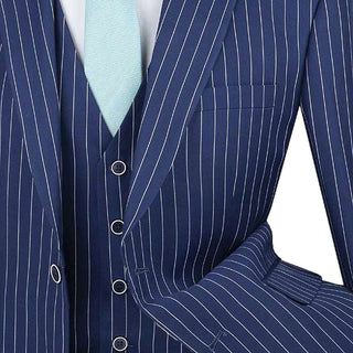 Luxurious Men's 3-Pieces Gangster Stripe Suit Blue Triple Blessings