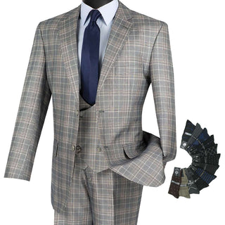 Luxurious Men's 3-Pieces Glen Plaid Suit Triple Blessings