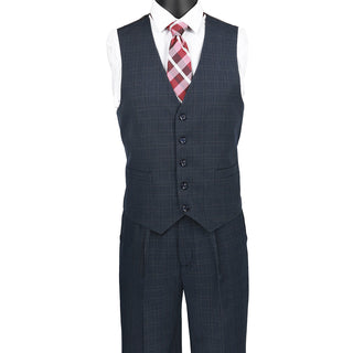 Luxurious Men's 3-Pieces Regular-Fit Windowpane Suit Triple Blessings