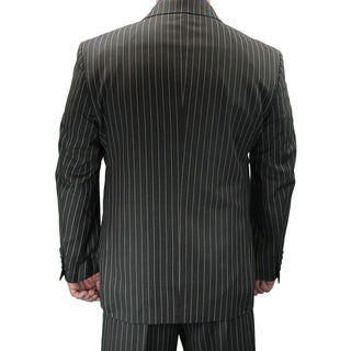 Luxurious Men's Double-Breasted Gangster Stripe Suit Charcoal Gray Triple Blessings