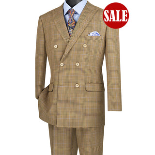 Luxurious Men's Double-Breasted Glen Plaid Suit Mocha Triple Blessings