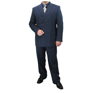Luxurious Men's Gangster Stripe Suit - Blue Triple Blessings