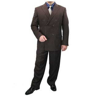 Luxurious Men's Gangster Stripe Suit - Brown Triple Blessings