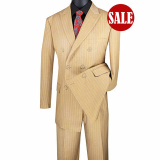 Luxurious Men's Gangster Stripe Suit Camel Triple Blessings