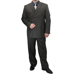 Luxurious Men's Gangster Stripe Suit Charcoal Gray Triple Blessings
