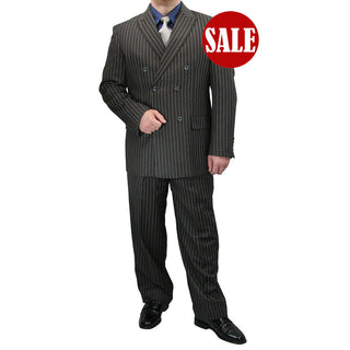 Luxurious Men's Gangster Stripe Suit Charcoal Gray Triple Blessings
