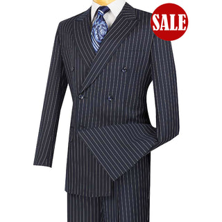 Luxurious Men's Gangster Stripe Suit Navy Triple Blessings