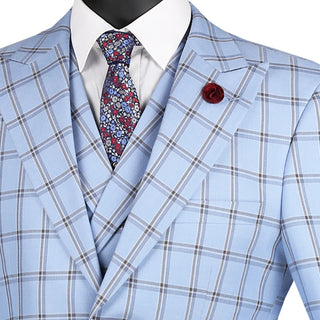 Luxurious Men's Modern-Fit 3-Piece Windowpane Suit Triple Blessings
