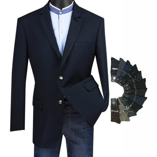 Luxurious Men's Regular-Fit Dress Blazer Navy Triple Blessings