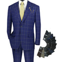 Luxurious Men's Regular-Fit Windowpane Suit Navy Triple Blessings
