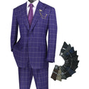 Luxurious Men's Regular-Fit Windowpane Suit Purple Triple Blessings