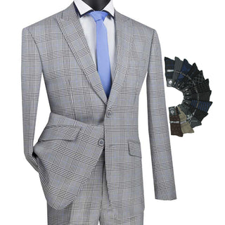 Luxurious Men's Slim-Fit Stretch Armhole Glen Plaid Suit Triple Blessings
