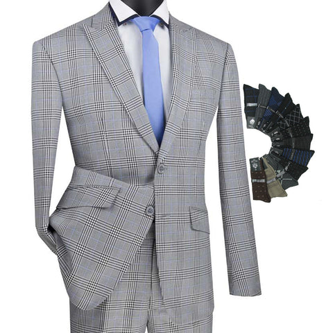 Luxurious Men's Slim-Fit Stretch Armhole Glen Plaid Suit Triple Blessings