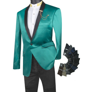 Luxurious Men's Slim-Fit Stretch Sateen Sport Coat Green Triple Blessings