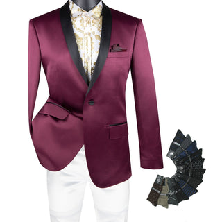 Luxurious Men's Slim-Fit Stretch Sateen Sport Coat Wine Triple Blessings