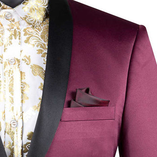 Luxurious Men's Slim-Fit Stretch Sateen Sport Coat Wine Triple Blessings