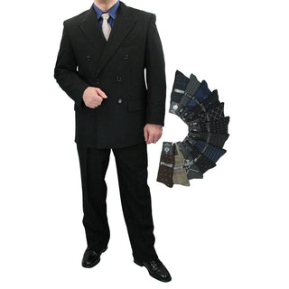 Men's Regular-Fit Double-Breasted Dress Suit Black Triple Blessings