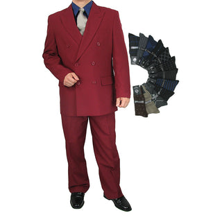 Men's Regular-Fit Double-Breasted Dress Suit Burgundy Triple Blessings