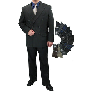 Men's Regular-Fit Double-Breasted Dress Suit Charcoal Gray Triple Blessings