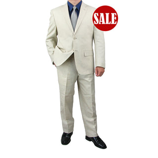SALE! Sharp Hand Tailored Mens 2pc. 2 Button Linen Blend Suit - NATURAL Triple Blessings