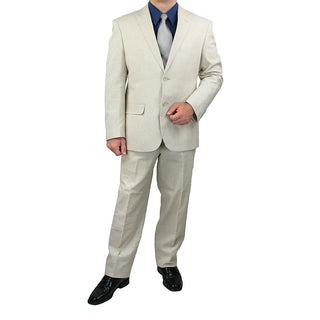 SALE! Sharp Hand Tailored Mens 2pc. 2 Button Linen Blend Suit - NATURAL Triple Blessings