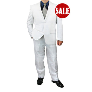 SALE! Sharp Hand Tailored Mens 2pc. 2 Button Linen Blend Suit - WHITE Triple Blessings
