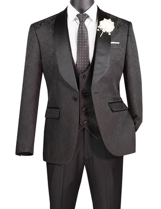 Luxurious Men Slim-Fit 3-Piece Jacquard Fabric Tuxedo