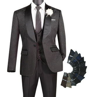 Luxurious Men Slim-Fit 3-Piece Jacquard Fabric Tuxedo