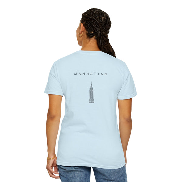 Manhattan Black Empire State Building New York Unisex Double Sided T-shirt - Chambray