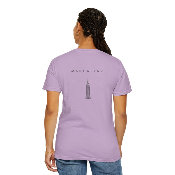 Manhattan Black Empire State Building New York Unisex Double Sided T-shirt - Orchid