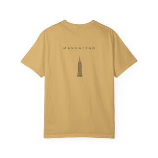 Manhattan Black Empire State Building New York Unisex Double Sided T-shirt - Mustard