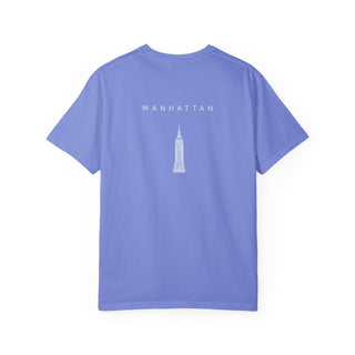 Manhattan White Empire State Building New York Unisex Double Sided T-shirt - Flo Blue