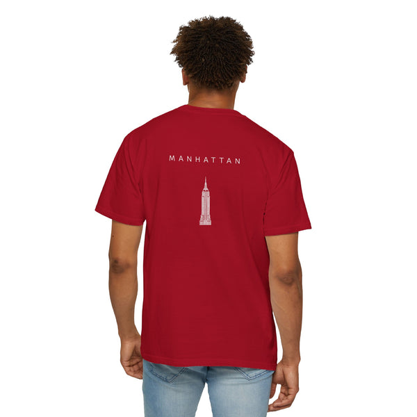 Manhattan White Empire State Building New York Unisex Double Sided T-shirt - Red