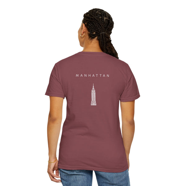 Manhattan White Empire State Building New York Unisex Double Sided T-shirt - Vineyard