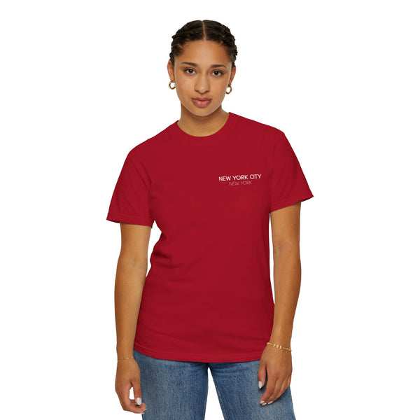 New York City White Skyline Manhattan Unisex Double Sided T-shirt - Red