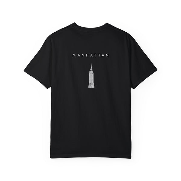 Manhattan White Empire State Building New York Unisex Double Sided T-shirt - Black