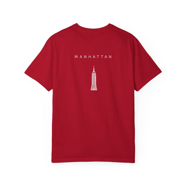 Manhattan White Empire State Building New York Unisex Double Sided T-shirt - Red