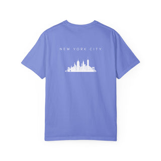 New York City White Skyline Manhattan Unisex Double Sided T-shirt - Flo Blue